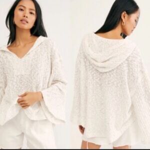 Free People Baja Babe Hacci Hooded Pullover White Multicolor Speckles Top M